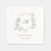 Bloemige Elegante Rozen Wapenschild Saliegroen Mon Servet (Voorkant)