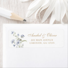 Bloemige Elegante Stof Blauw Goud Retouradres Etiket