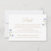 Bloemige Elegante Stof Blauw Gouden Trouwdetails Kaart (Voorkant)