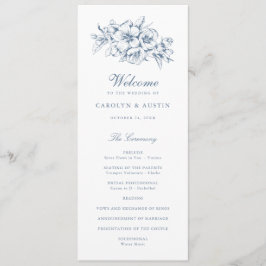 Bloemige Elegante Vintage Botanische Blauwe Bruilo Programmakaart