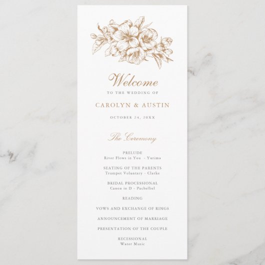 Bloemige Elegante Vintage Botanische Blauwe Trouw Programmakaart (Voorkant)