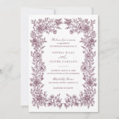 Bloemige Elegante Vintage Frame Trouw Uitnodiging (Voorkant)