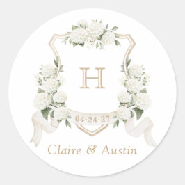 Bloemige Elegante Witte Hortensia Kuif Envelope Ronde Sticker