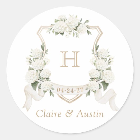 Bloemige Elegante Witte Hortensia Kuif Envelope Ronde Sticker (Voorkant)