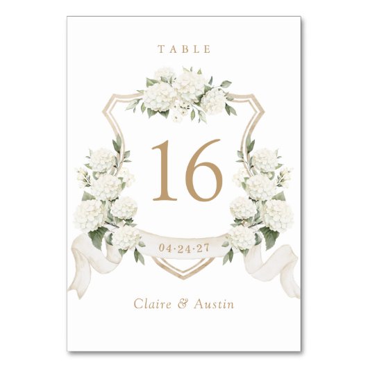 Bloemige Elegante Witte Hortensia Kuif Tafelnummer (Achterkant)