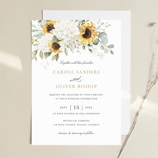 Bloemige Elegante Zonnebloemen Witte Hortensia Bru Kaart