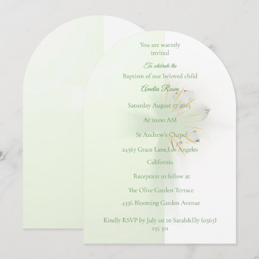 Bloemige elegantie kruis doop uitnodiging (Voorkant / Achterkant)