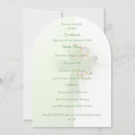Bloemige elegantie kruis doop uitnodiging (Voorkant)