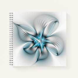 Bloemige Elegantie Moderne Abstracte Blauwe Fracta Notitieboek