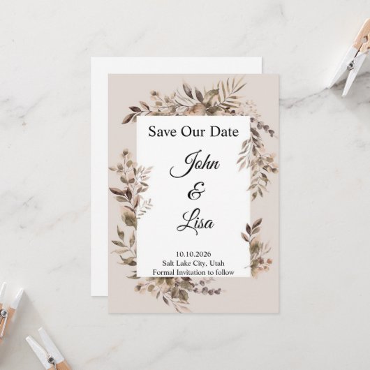 Bloemige Elegantie Save the Date Uitnodiging (Voorkant / Achterkant in situ)
