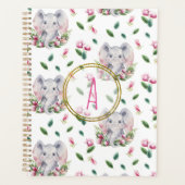 Bloemige ELEPHANT Monogram Meisje Roze Slaapkamer  Planner (Voorkant)