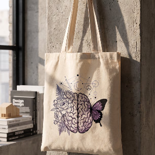 Bloemige en geometrische hersenkunst voor geesteli tote bag