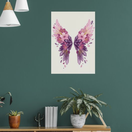 Bloemige engelenvleugels Watercolour Kunst Poster (Woonkamer 1)