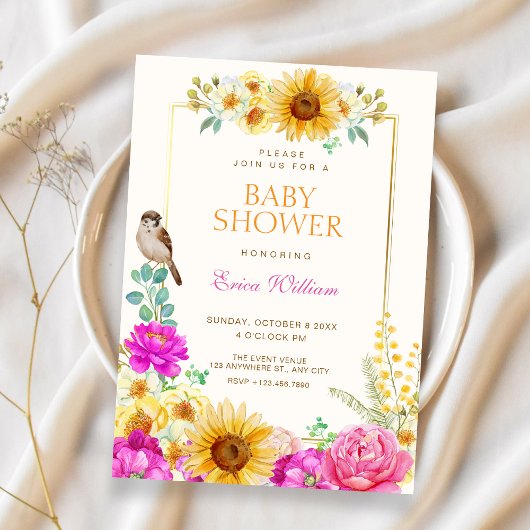 Bloemige esthetische babyshower kaart