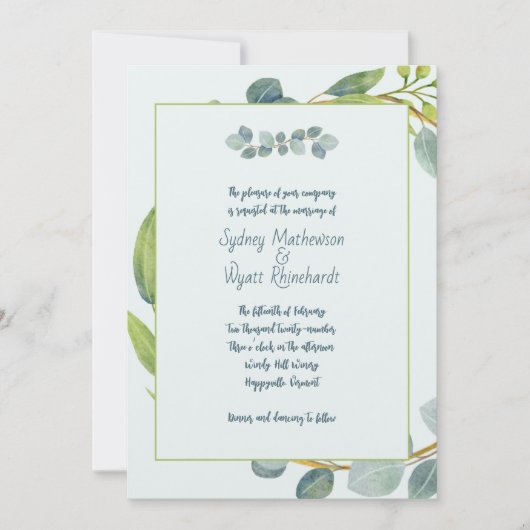 Bloemige Eucalyptus Bladeren Trouw Uitnodiging (Voorkant)