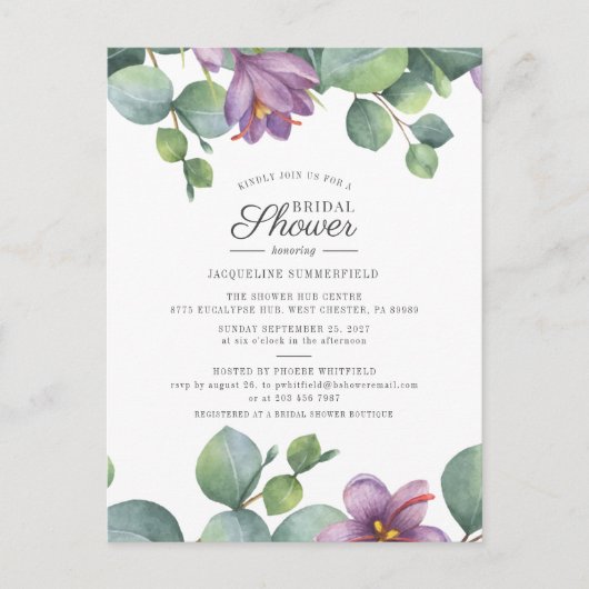 Bloemige Eucalyptus Groene Script Bruiloft Feest Uitnodiging Briefkaart (Voorkant)