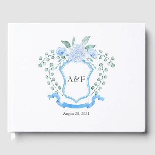Bloemige Eucalyptus Monogram Wapen Huwelijks Wapen Gastenboek