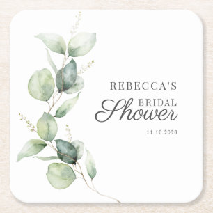Bloemige Eucalyptus Script Succulent Bruidsfeest Kartonnen Onderzetters