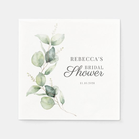 Bloemige Eucalyptus Script Succulente Bruidsuitnod Servet (Voorkant)