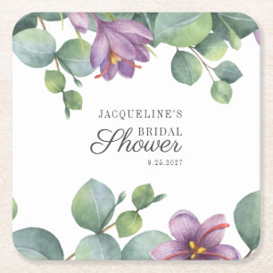 Bloemige Eucalyptus Watercolor Script Bruiloft Fee Kartonnen Onderzetters