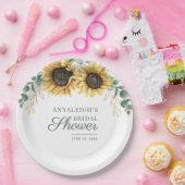 Bloemige Eucalyptus Zonnebloem Groene Bruidsdouche Papieren Bordje (Feest)