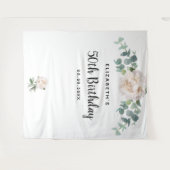 Bloemige eucalyptusgroen witte elegante verjaardag wandkleed (Voorkant (horizontaal))