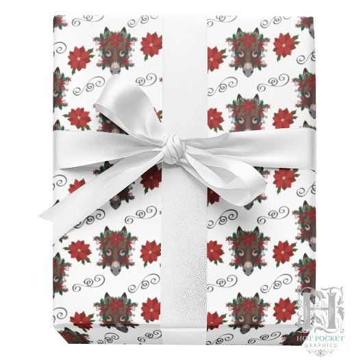 Bloemige Ezel Kerst Inpakpapier
