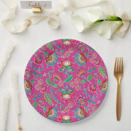 Bloemige felroze volks kunst Mexicaanse boho bruil Papieren Bordje