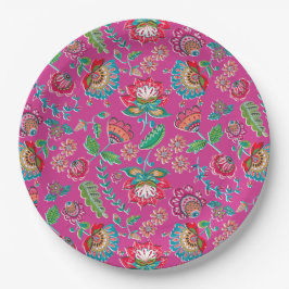 Bloemige felroze volks kunst Mexicaanse boho bruil Papieren Bordje