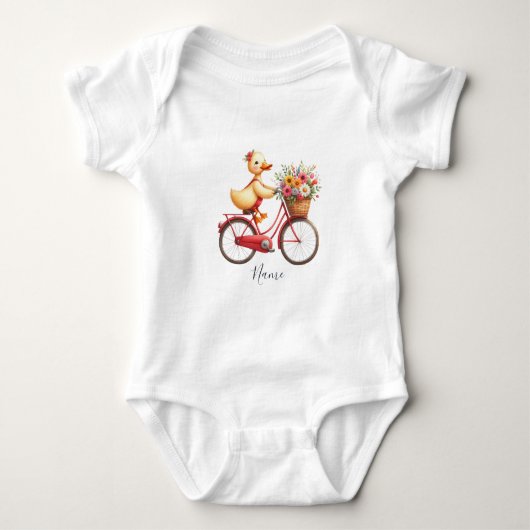Bloemige fiets eend baby body romper (Voorkant)