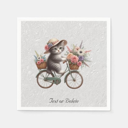 Bloemige Fiets Kitten Servetten (Voorkant)