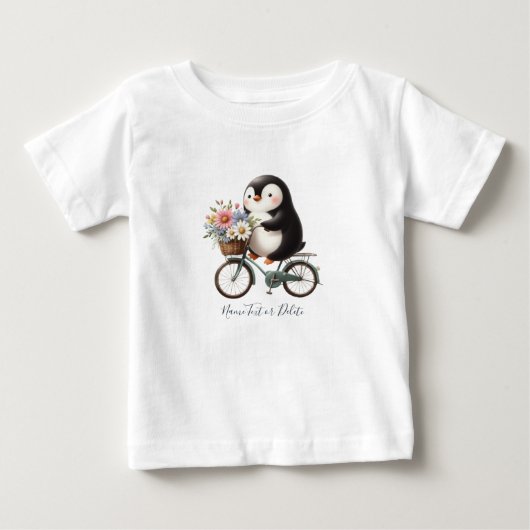 Bloemige Fiets Pinguïn Baby T-Shirt (Voorkant)