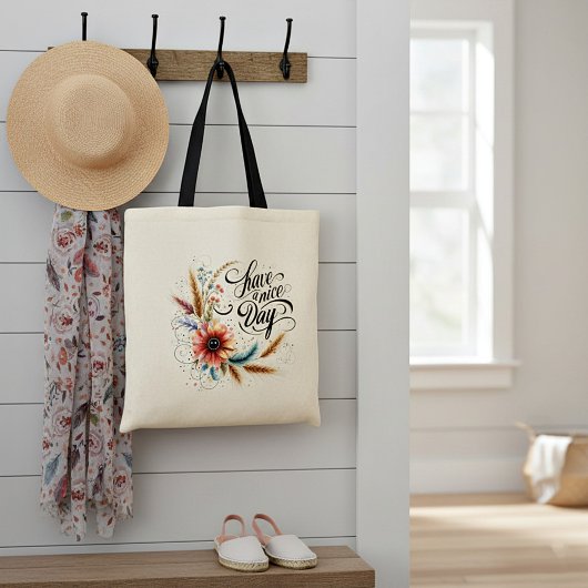 Bloemige fijne dag tote bag