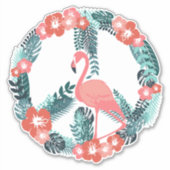 Bloemige Flamingo Vredesteken Cute Roze Sticker (Voorkant)