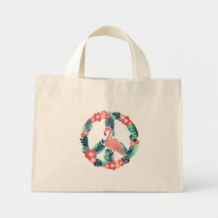 Bloemige Flamingo Vredesteken Schattig Roze Dames Mini Tote Bag