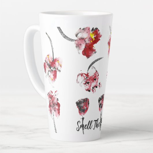 Bloemige Fluisteringen - Abstract Acryl Hibiscus & Latte Mok (Linkerhoek)