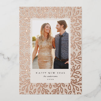 Bloemige Folie Gelukkig Nieuwjaar Vakantie Fotokaa Feestdagenkaart