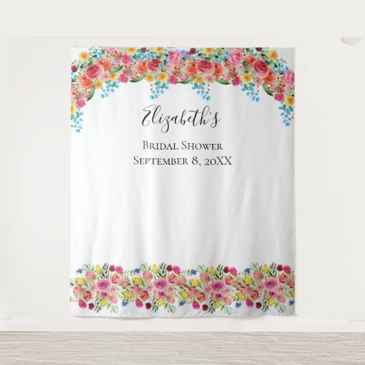 Bloemige foto-achtergrond Bruids-shower bruiloft Wandkleed (Voorkant)