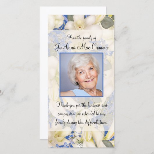 Bloemige foto condoleance met orchideeën bedanken bedankkaart (Voorkant / Achterkant)