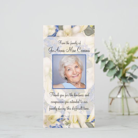 Bloemige foto condoleance met orchideeën bedanken bedankkaart (Staand voorkant)