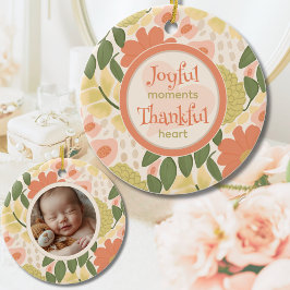 Bloemige Foto-herinneringsornament - Vrolijke Mome Keramisch Ornament