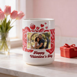 Bloemige fotobeker Rood Roze Happy Valentijns Gesc Koffiemok