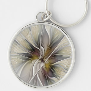 Bloemige Fractal, Fantasie Bloem met Aardetinten Sleutelhanger
