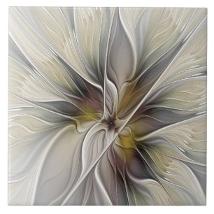 Bloemige Fractal, Fantasie Bloem met Aardetinten Tegeltje
