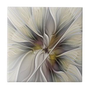 Bloemige Fractal, Fantasie Bloem met Aardetinten Tegeltje