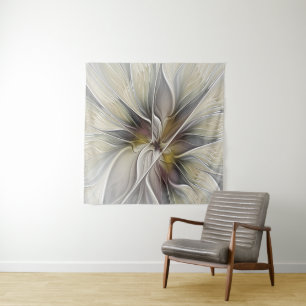 Bloemige Fractal, Fantasie Bloem met Aardetinten Wandkleed