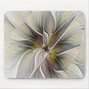 Bloemige Fractal, Fantasie Bloem met Aardtinten Muismat