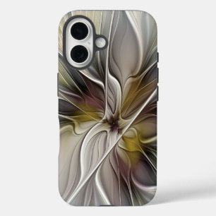 Bloemige Fractal, Fantasiebloem met Aardetinten iPhone 16 Hoesje
