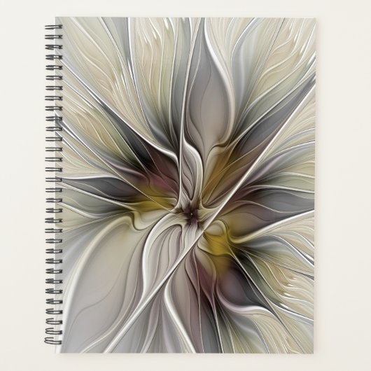 Bloemige fractal, fantasiebloem met aardetinten planner (Voorkant)
