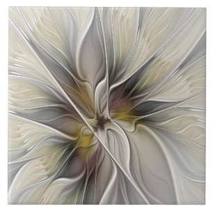 Bloemige fractal, fantasiebloem met aardetinten tegeltje